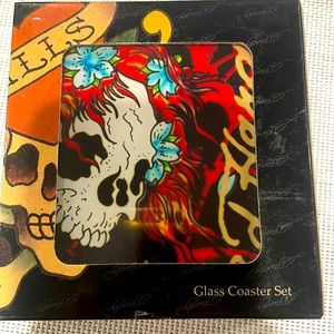 Ed Hardy by Christian Audigier  4 glass coaster set new in box never opened.